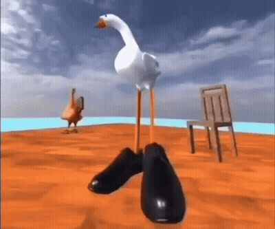 Goose With Long Legs Standing On Chair GIF