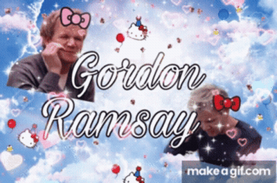 Gordon Ramsay With Hello Kitty And Balloons GIF