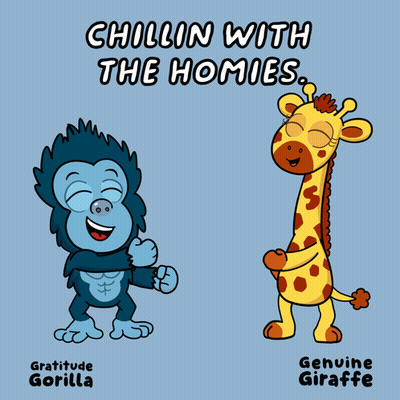 Gorilla And Giraffe Chillin With The Homies GIF