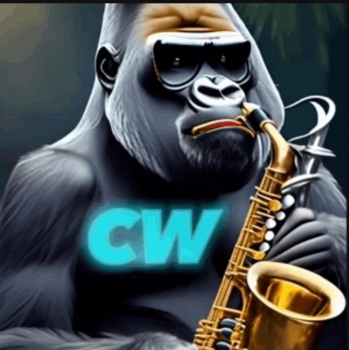 Gorilla Playing Saxophone With CW In Background GIF