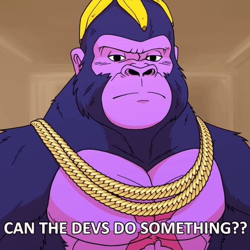 Gorilla With Banana On Head Saying Can The Devs Do Something GIF