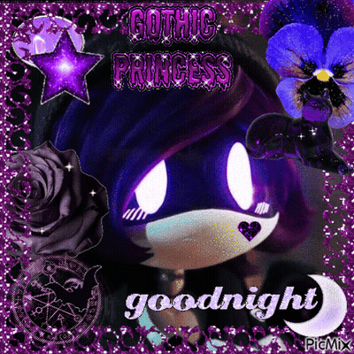 Gothic Princess With Purple Flowers Says Goodnight GIF