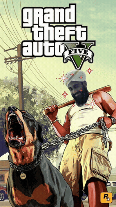Grand Theft Auto 5 Poster Man Chained To Dog Holding Bat GIF