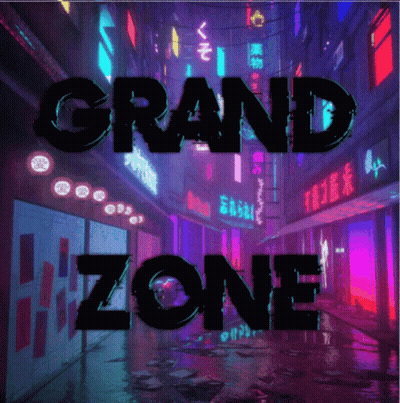 Grand Zone Sign In Front Of Neon City GIF