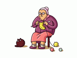 Grandma Cartoon Knitting With Cat GIF