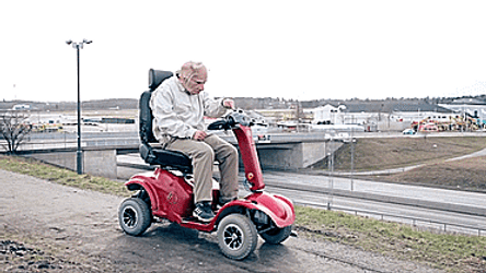 Grandpa Mask Riding Scooter GIF
