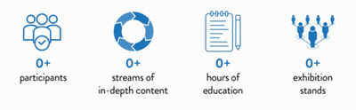 Graphic Showing Participants, Streams, In-Depth Content, Exhibition Stands GIF