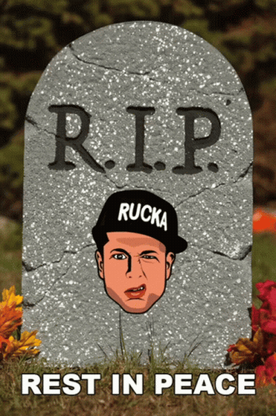 Gravestone With Man In Black Hat Saying Rucka GIF