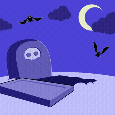 Gravestone With Skull And Bats GIF