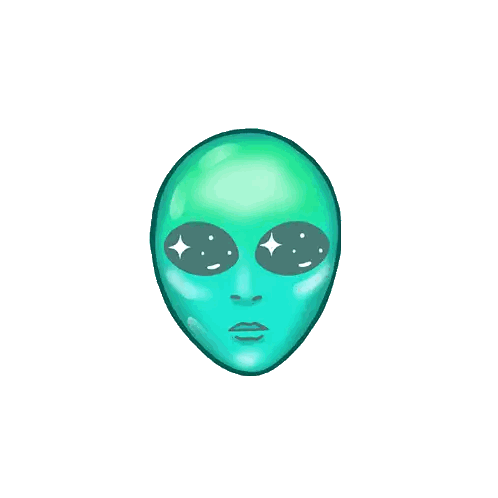 Green Alien Head With Stars In Eyes Sticker