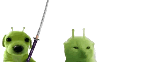 Green Alien Holding Purple Sword Sticker
