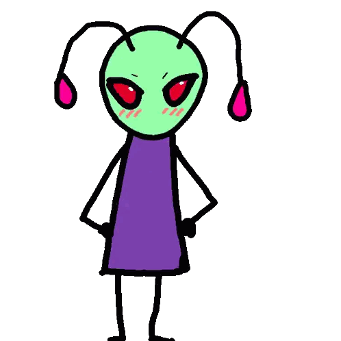 Green Alien With Red Eyes And Antennas Sticker