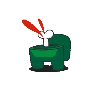 Green Among Us Character Sitting Down With White Bone Sticker