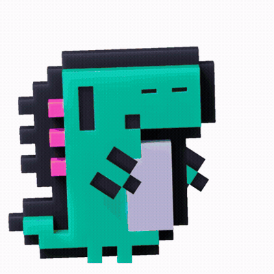 Green And Black Pixelated Dinosaur With Pink Tail GIF