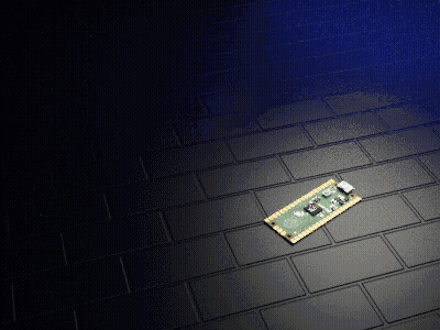 Green And Gold Motherboard On Black Brick Floor GIF