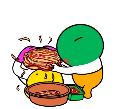 Green And Orange Cartoon Holding Food Bowl Sticker