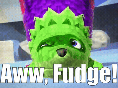 Green And Purple Cartoon Character Aww Fudge GIF