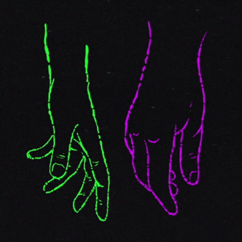 Green And Purple Drawing Of Two Hands Holding GIF