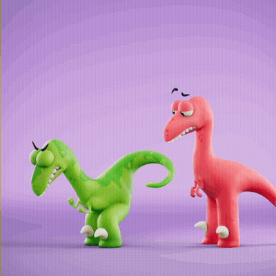Green And Red Dinosaurs Standing Together GIF