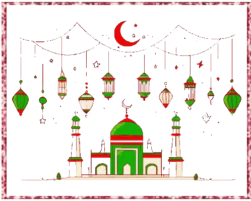 Green And Red Mosque With Lanterns Sticker
