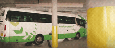 Green And White Bus Saying Rodanorte GIF