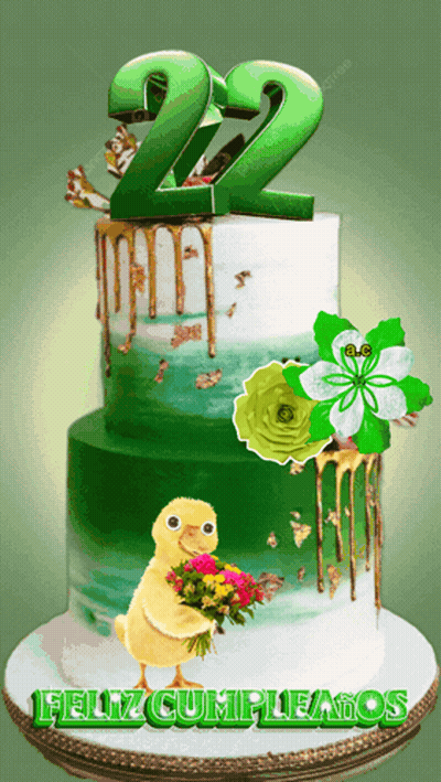 Green And White Cake With Number 22 GIF