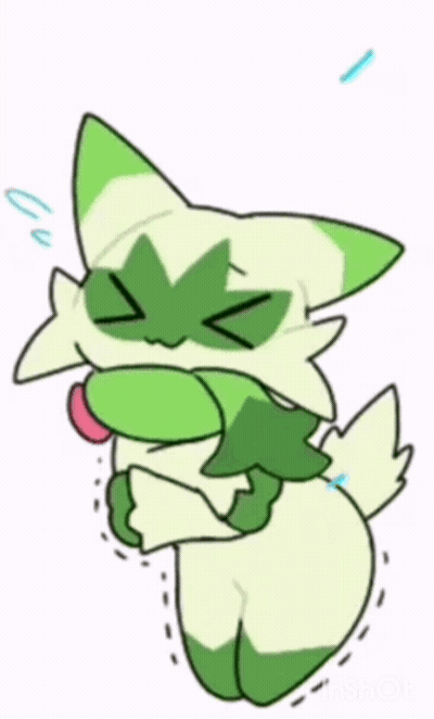 Green And White Cartoon Cat With Scarf GIF