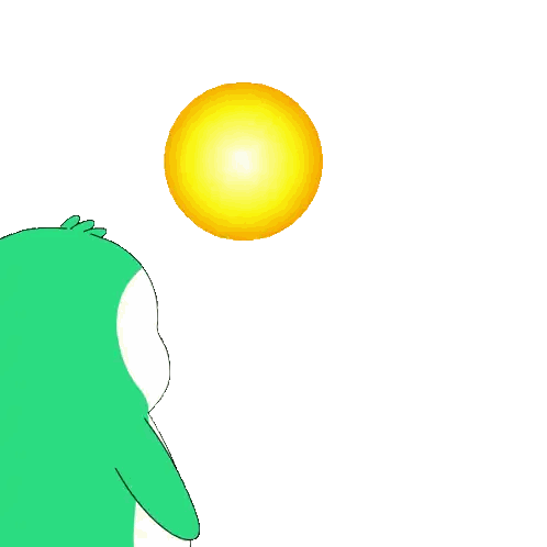Green And White Cartoon Character In Front Of Yellow Ball Sticker
