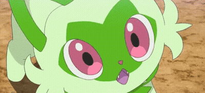 Green And White Cartoon With Pink Eyes And Purple Tongue GIF