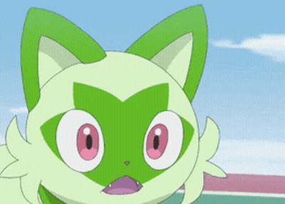 Green And White Cat With Pink Eyes And Purple Mouth GIF