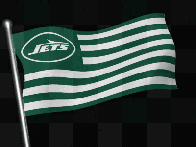 Green And White Flag With Jets Logo GIF