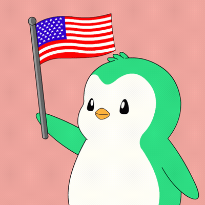 Green And White Penguin Holding American Flag GIF