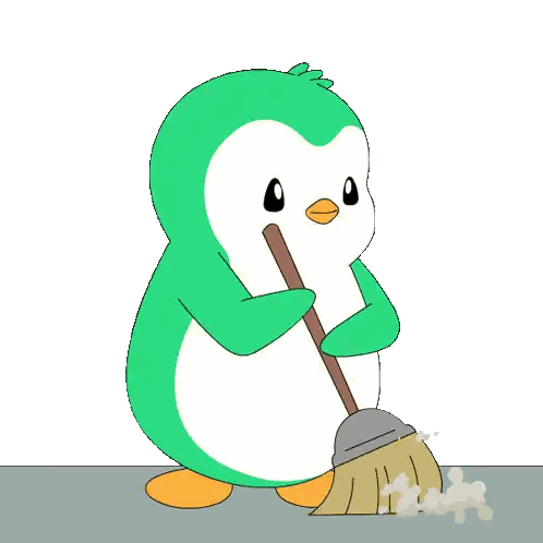 Green And White Penguin Holding Broom Sticker