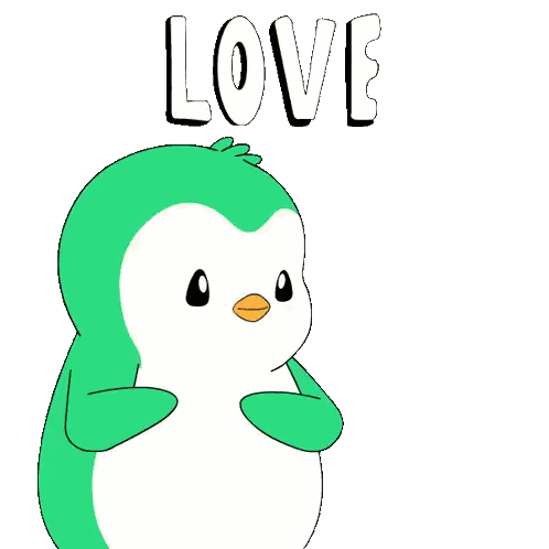 Green And White Penguin Holding Love Heart Sticker