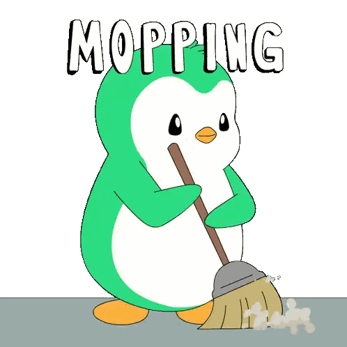 Green And White Penguin Mopping Floor Sticker