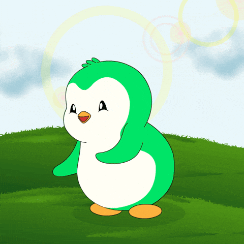 Green And White Penguin On Grassy Hill GIF