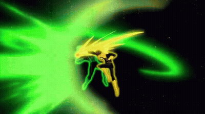 Green And Yellow Cartoon Character Flying GIF