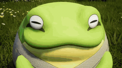 Green And Yellow Frog Sitting In Grass GIF