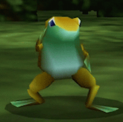 Green And Yellow Frog Standing On Hind Legs GIF