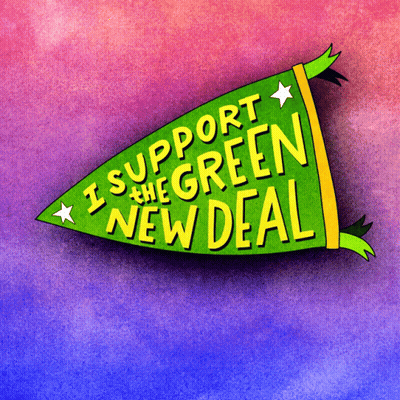 Green And Yellow Pennant Saying I Support The Green New Deal GIF