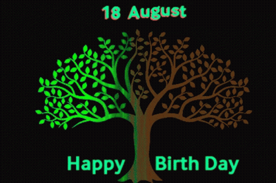Green And Yellow Tree Saying Happy Birth Day GIF