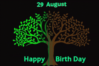 Green And Yellow Tree Saying Happy Birth Day GIF