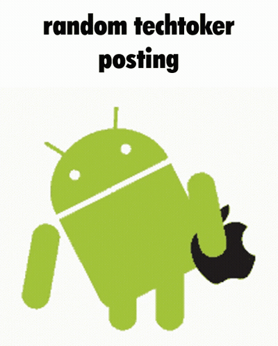 Green Android Holding Apple With Random Techtoker Posting GIF