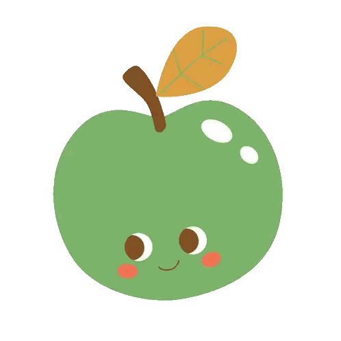 Green Apple With Brown Stem And Leaf Sticker
