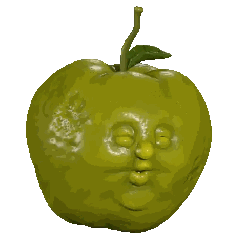 Green Apple With Face And Leaf Sticker