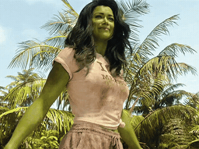 Green-Armed Woman In Pink Shirt I May Be A Hulk GIF