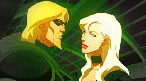Green Arrow And Black Canary Looking At Each Other In A Cartoon GIF
