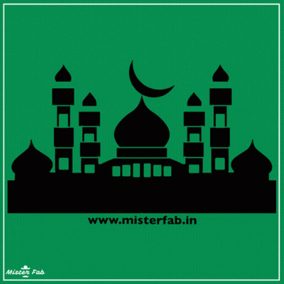 Green Background Black Mosque Eid Mubarak GIF