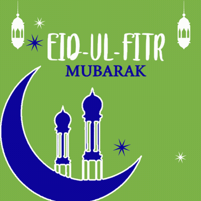 Green Background Blue Crescent Moon Eid-Ul-Fitr Mubarak Save Soil GIF