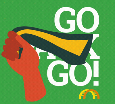 Green Background Hand Holding Flag Saying Go Go Go GIF